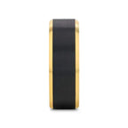 GASTON Gold Plated Tungsten Polished Beveled Ring with Brushed Black Center - 6mm 8mm