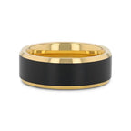 GASTON Gold Plated Tungsten Polished Beveled Ring with Brushed Black Center - 6mm 8mm