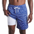 Men’s Premium Compression-Lined Hybrid Shorts – Sand Waves-Harbor and Surf