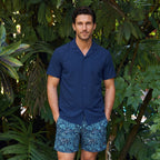 Blue Sapphire Men's Button Down Resort Shirt, Modern Fit