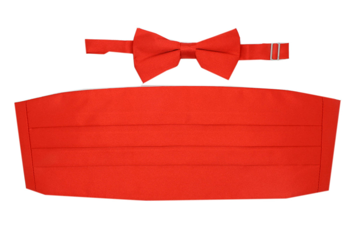 Men's Red Satin Cummerbund & Bow Tie Set – Adjustable Tuxedo Set