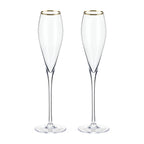 Gold-Rimmed Crystal Champagne Flutes Set of 2