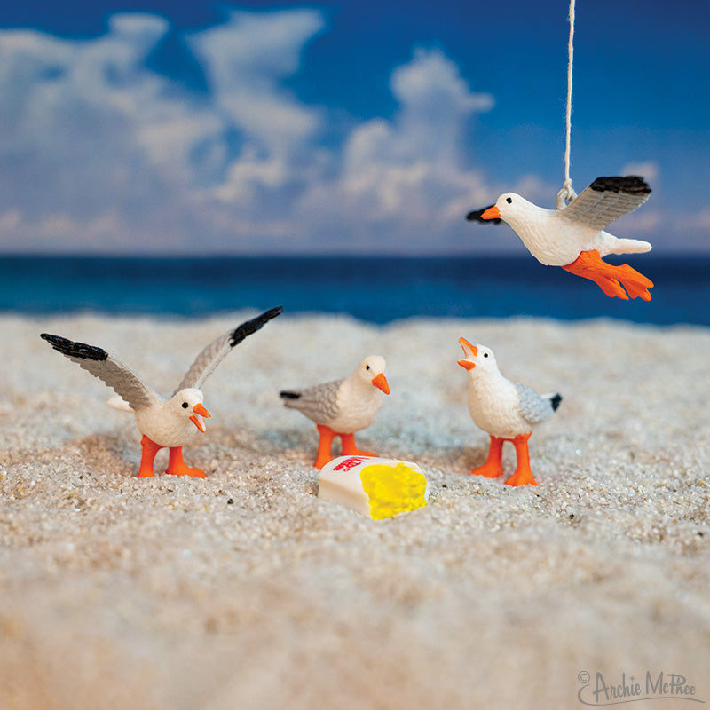 5pc Itty Bitty 🕊️  Flock of Seagulls Toy Set of Birds + Fries 🍟 Archie McPhee