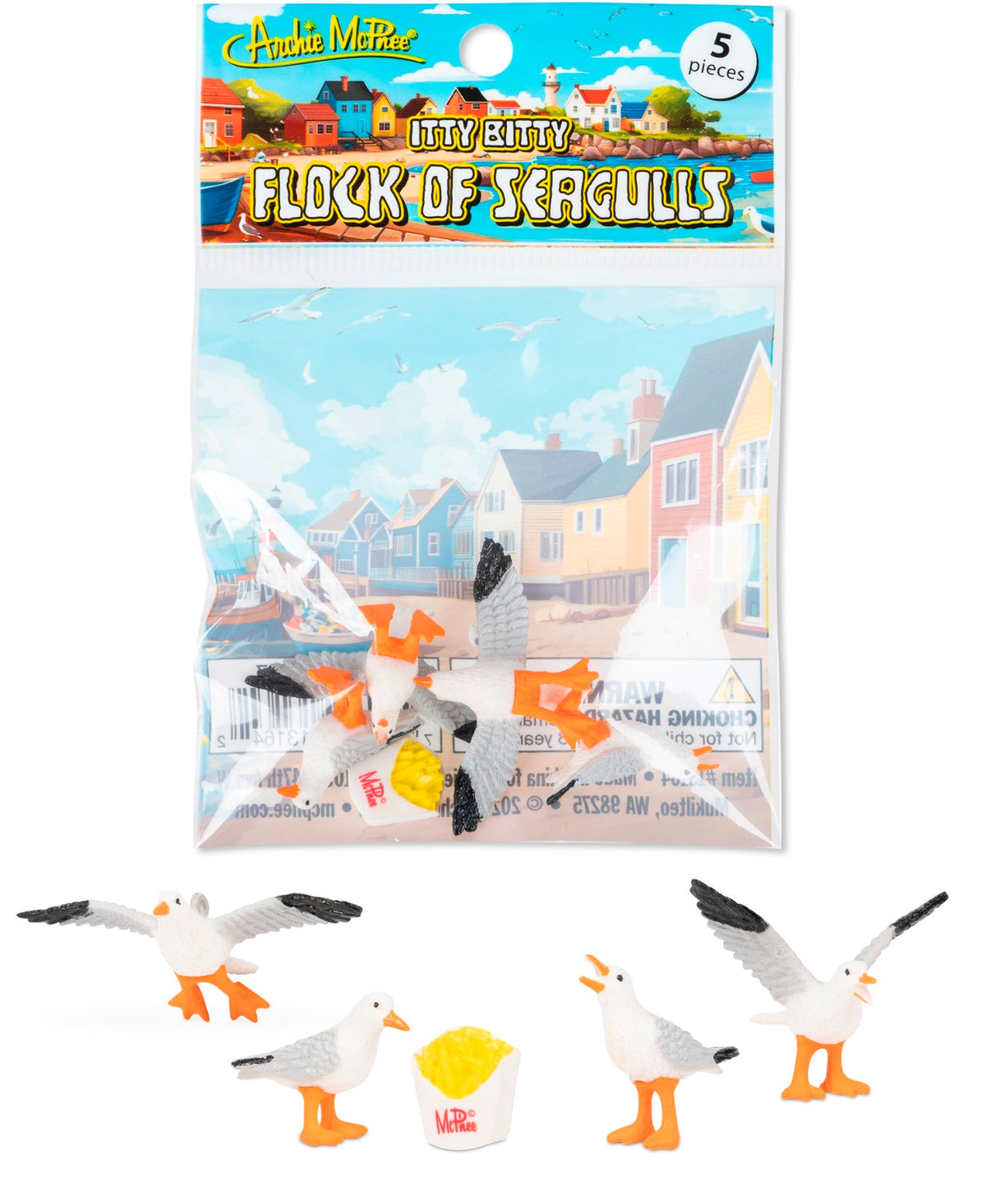 5pc Itty Bitty 🕊️  Flock of Seagulls Toy Set of Birds + Fries 🍟 Archie McPhee