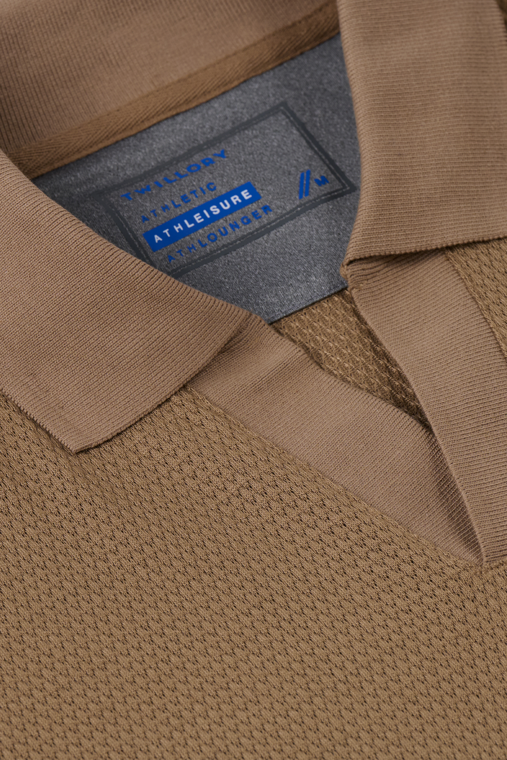 Short Sleeve Sweater Polo Solid // Sepia