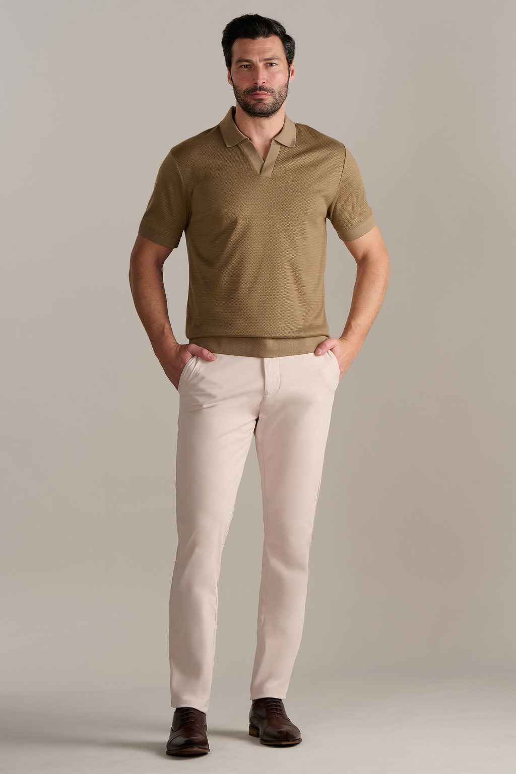 Short Sleeve Sweater Polo Solid // Sepia