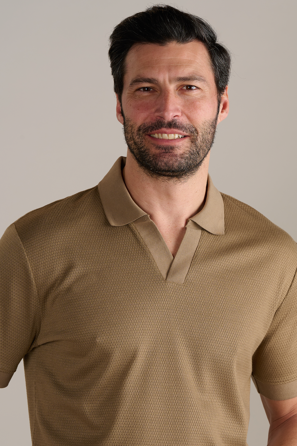 Short Sleeve Sweater Polo Solid // Sepia