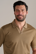 Short Sleeve Sweater Polo Solid // Sepia