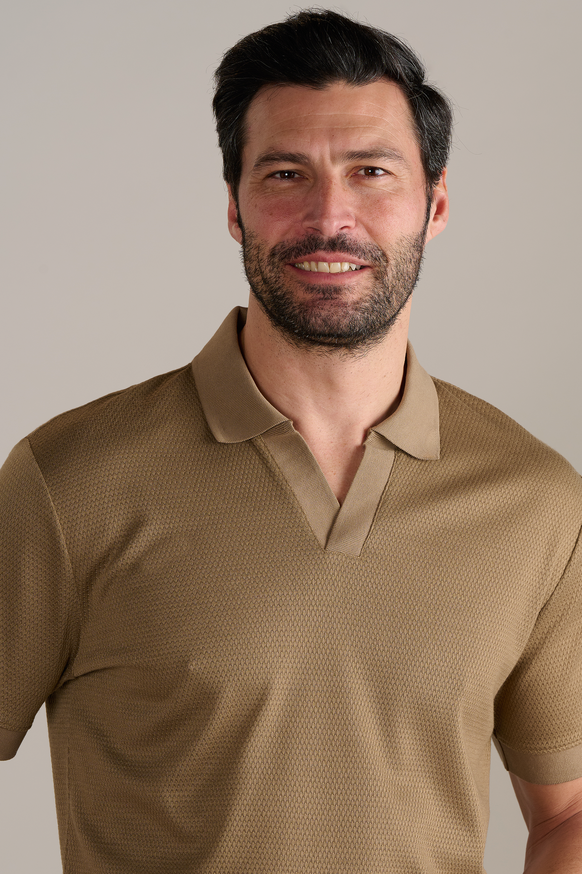 Short Sleeve Sweater Polo Solid // Sepia