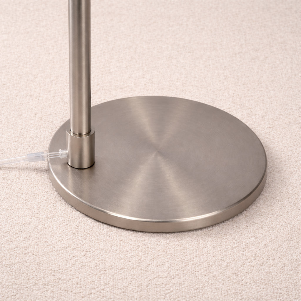 Serene Brushed Nickel Floor Lamp with Rotary Switch Metal Base White Linen Shade
