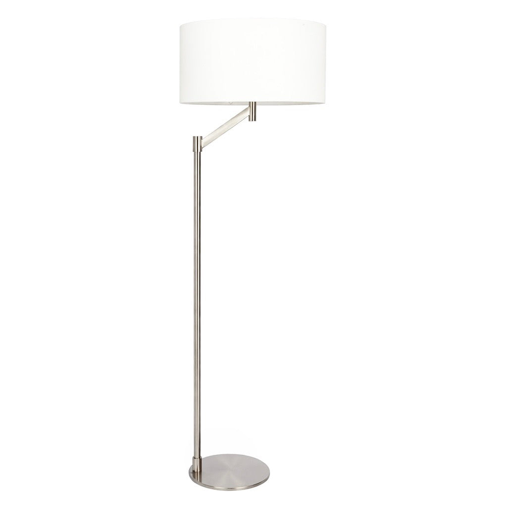 Serene Brushed Nickel Floor Lamp with Rotary Switch Metal Base White Linen Shade