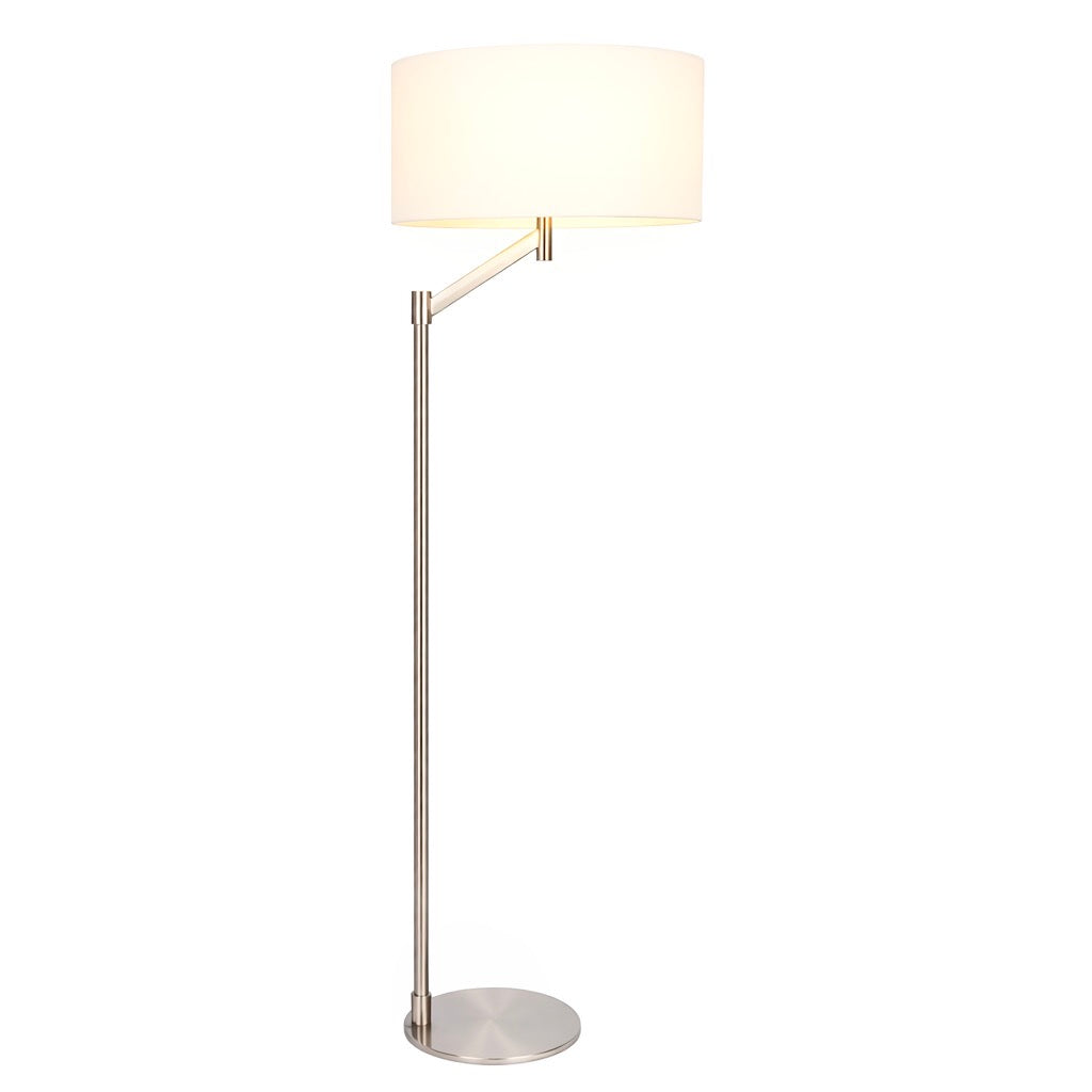 Serene Brushed Nickel Floor Lamp with Rotary Switch Metal Base White Linen Shade