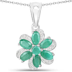 7.84 Carat Genuine Emerald and White Topaz .925 Sterling Silver 3 Piece Jewelry Set (Ring, Earrings, and Pendant w/ Chain)