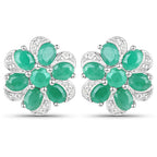 7.84 Carat Genuine Emerald and White Topaz .925 Sterling Silver 3 Piece Jewelry Set (Ring, Earrings, and Pendant w/ Chain)