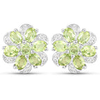 8.04 Carat Genuine Peridot and White Topaz .925 Sterling Silver 3 Piece Jewelry Set (Ring, Earrings, and Pendant w/ Chain)