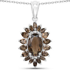 16.36 Carat Genuine Smoky Quartz .925 Sterling Silver 3 Piece Jewelry Set (Ring, Earrings, and Pendant w/ Chain)