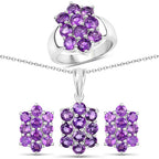 6.80 Carat Genuine Amethyst .925 Sterling Silver 3 Piece Jewelry Set (Ring, Earrings, and Pendant w/ Chain)