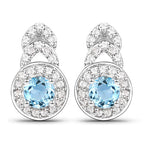 3.24 Carat Genuine Blue Topaz and White Topaz .925 Sterling Silver Jewelry Set