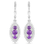 3.60 Carat Genuine Amethyst and White Topaz .925 Sterling Silver 3 Piece Jewelry Set (Ring, Earrings, and Pendant w/ Chain)