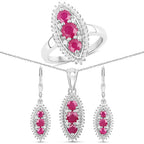 4.32 Carat Genuine Ruby and White Topaz .925 Sterling Silver 3 Piece Jewelry Set (Ring, Earrings, and Pendant w/ Chain)