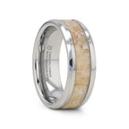 MESOZOIC Men’s Tungsten Flat Beveled Wedding Ring with White Dinosaur Bone Inlay - 4mm or 8mm