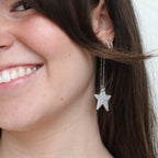 Silver Satin Delta Star Threader Earrings