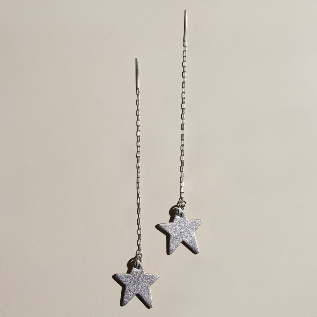 Silver Satin Delta Star Threader Earrings