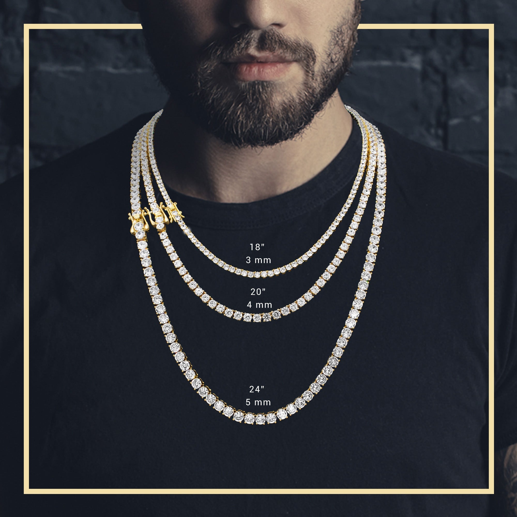 14K Gold Plated Tennis Chain Cubic Zirconia Necklace For Women 18" 20" 24"