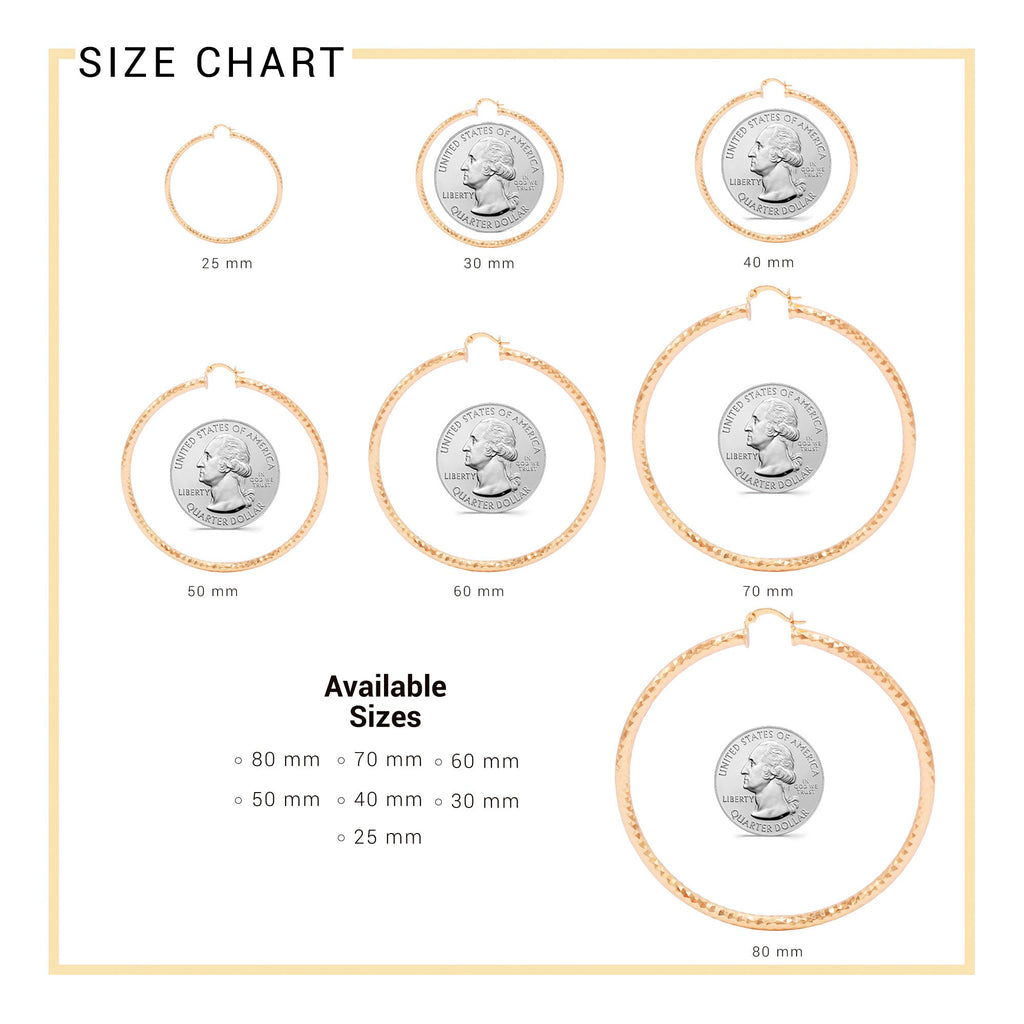 Tri Cut 14K Gold-Filled Hoop Women Earrings 4 mm Thick 25-80 mm