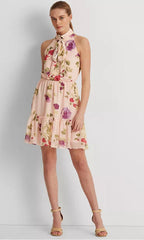 Ralph Lauren Women's Floral Chiffon Sleeveless Dress Pink Size 10
