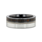 SLATE 8mm Tungsten & Black Ceramic Hybrid Ring with Steel Guitar String and Ebony Wood Inlay
