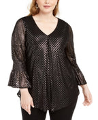 Alfani Women's Metallic Knit Cross Top Black Size 0X