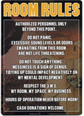 Metal Tin Sign "Room Rules" Funny Bedroom / Office / Man Cave Wall Decor  #B-101