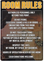 Metal Tin Sign "Room Rules" Funny Bedroom / Office / Man Cave Wall Decor  #B-101