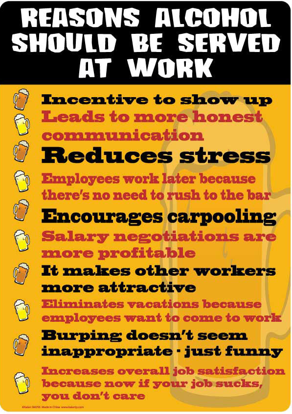 Metal Tin Sign "Reasons Alcohol Should be at Work" Funny Office Man Cave #B-101