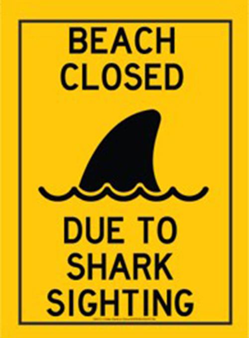 Metal Tin Sign "Beach Closed: Due to Shark Sighting"  Beach Jaws Decor #B-101