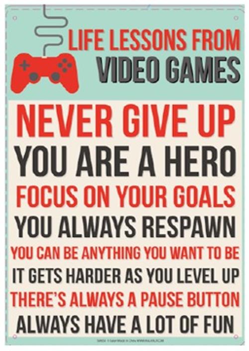 Metal Tin Sign "Life Lessons From Video Games"  Funny Gamer Wall Decor #B-101