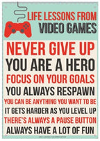 Metal Tin Sign "Life Lessons From Video Games"  Funny Gamer Wall Decor #B-101