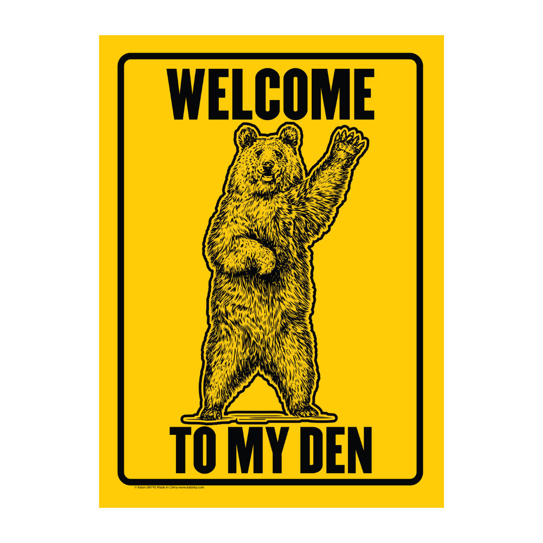 Metal Tin Sign "Welcome To My Den" Waving Funny Bear Home Wall Decor #H-101