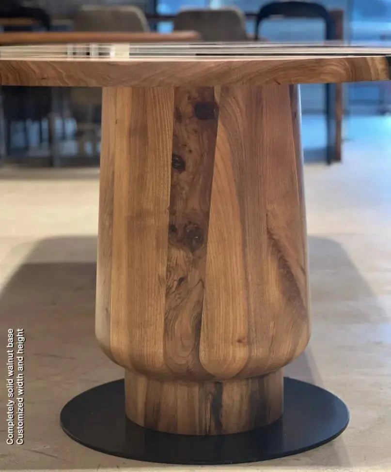 Round Epoxy Resin Table with Wooden Tulip Base Made of Walnut