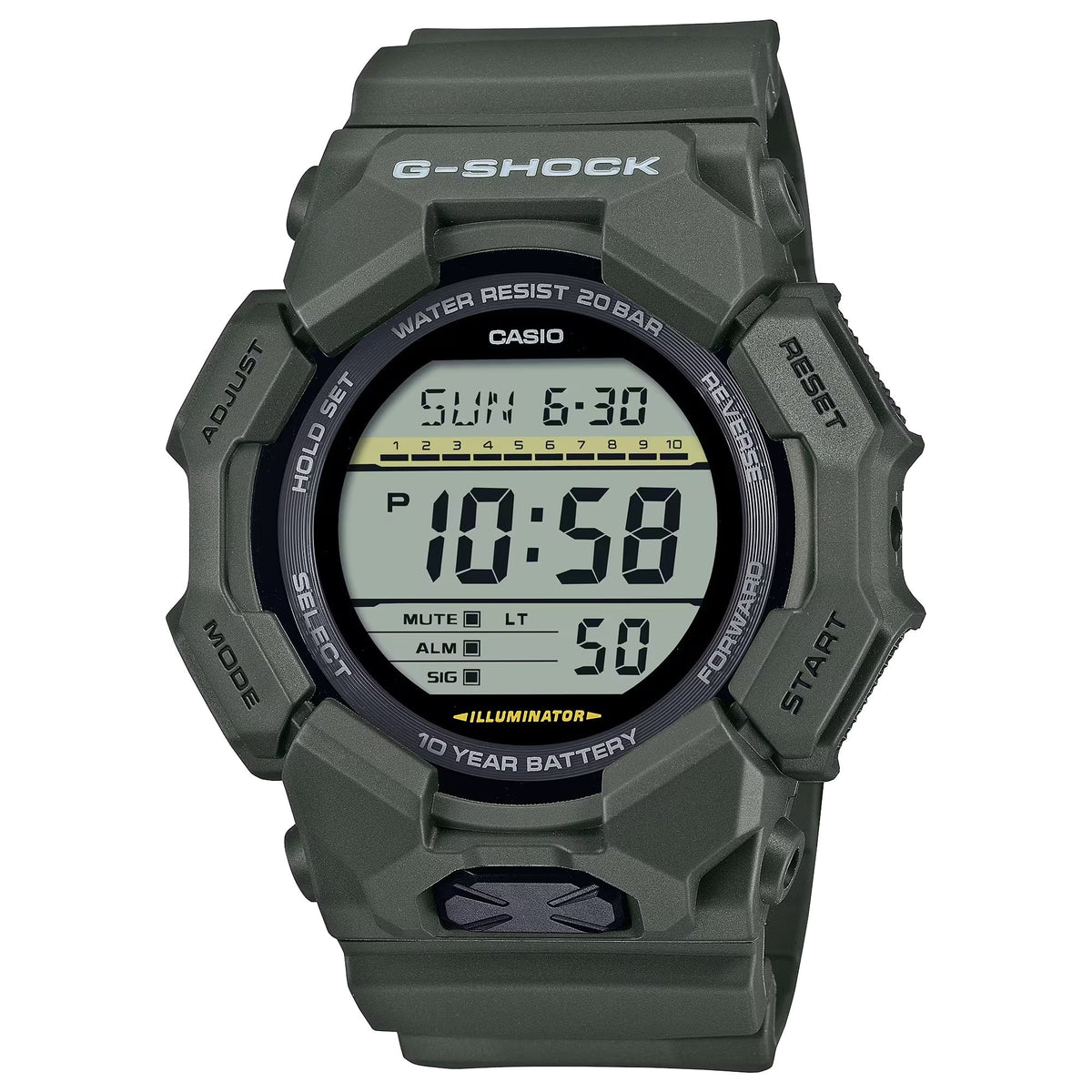 Casio Men's G-Shock Digital Watch with Black Dial and Green Band - GD-010-3C