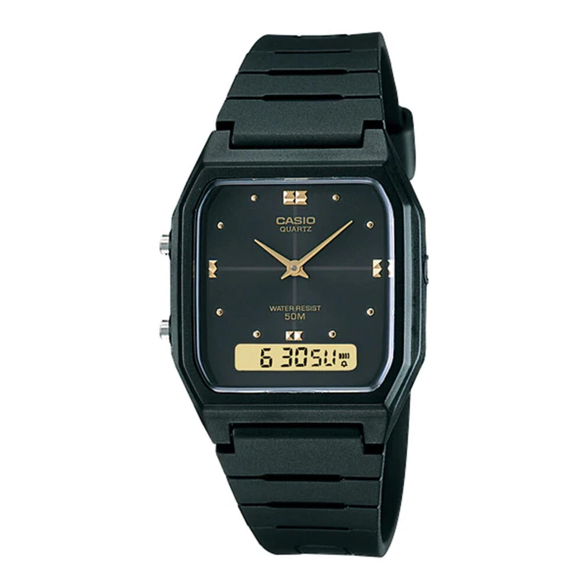 Casio Men’s Analog Digital Watch with Black Dial and Gold Accents - AW-48HE-1AV