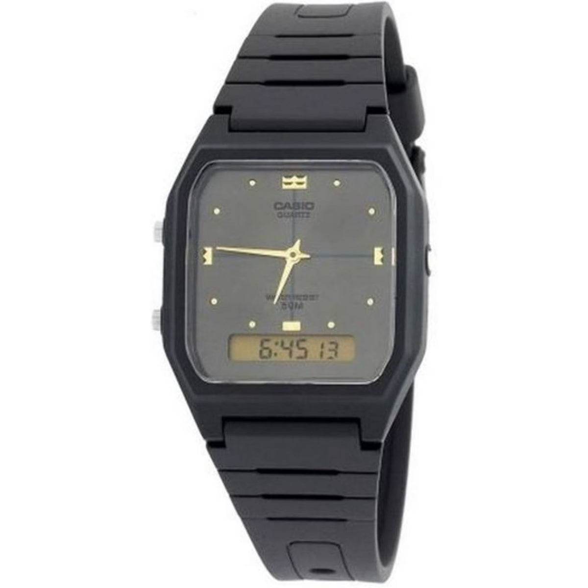 Casio Unisex Analog-Digital Watch with Gray Dial and Black Band - AW-48HE-8AV