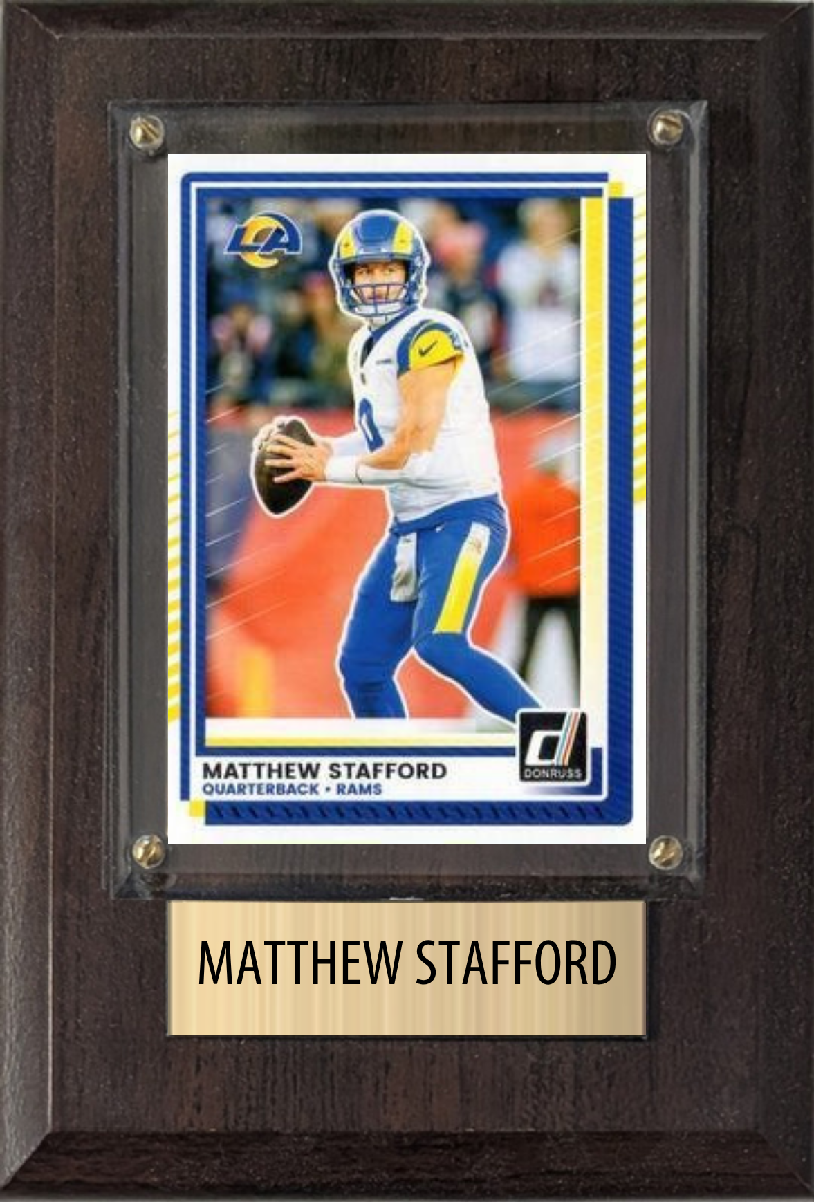 Matthew Stafford Los Angeles Rams Fan Gift Plaque 4x6 1 Card Prizm, Donruss, Score 2024 2025 2026