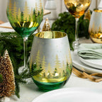 Green Pine Tree Stemless Wine Glasses
