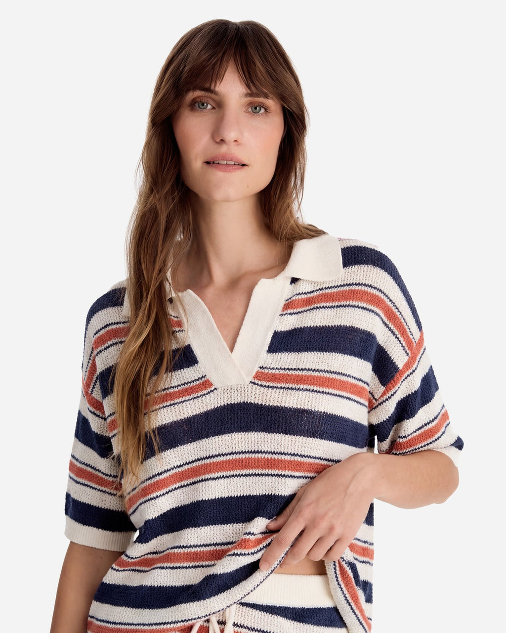 Notte Stripe Cloud Crochet Polo Shirt