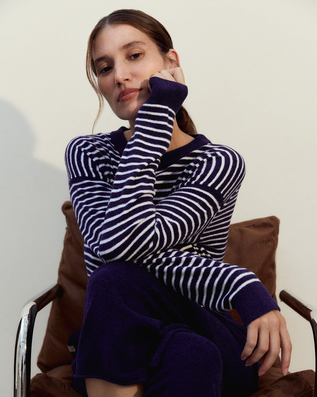 Striped Cloud Cool Light Cropped Sweater