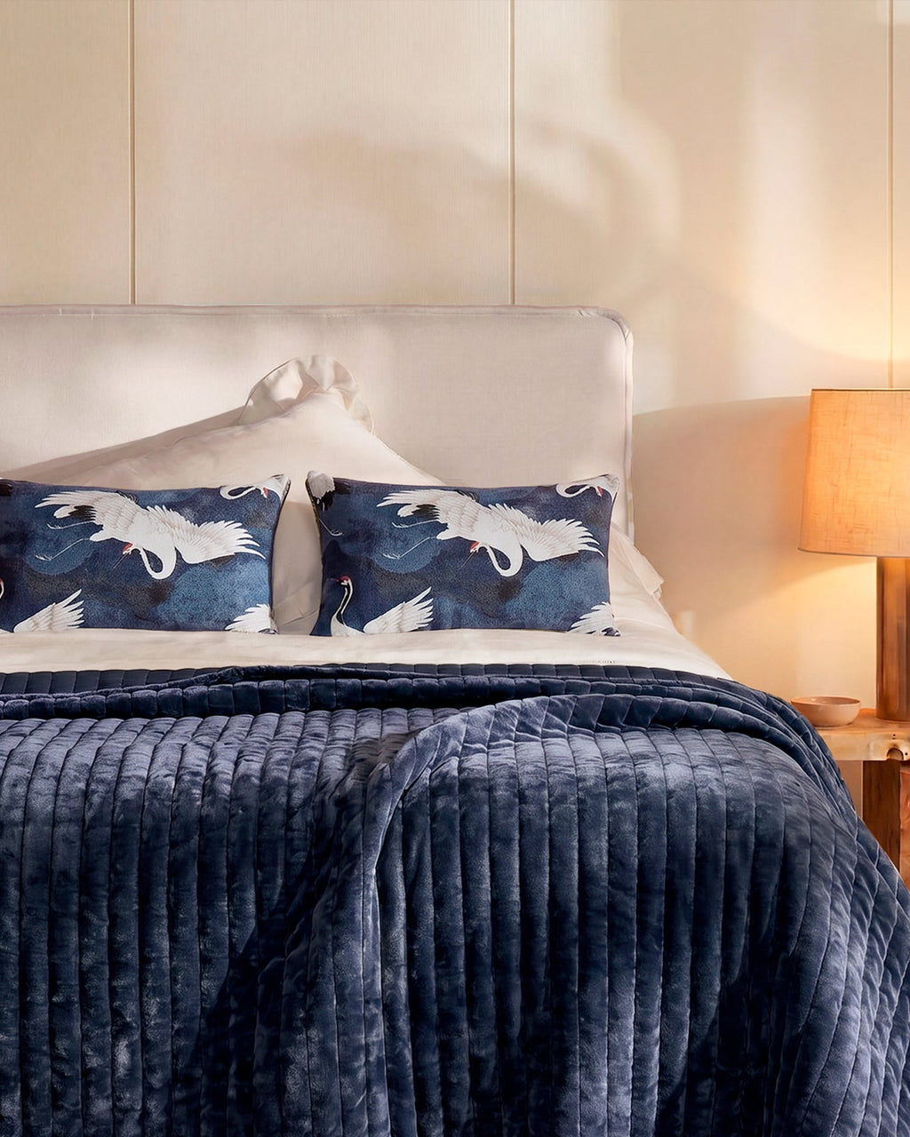 Velvet Crane in the Clouds Small Lumbar Pillow