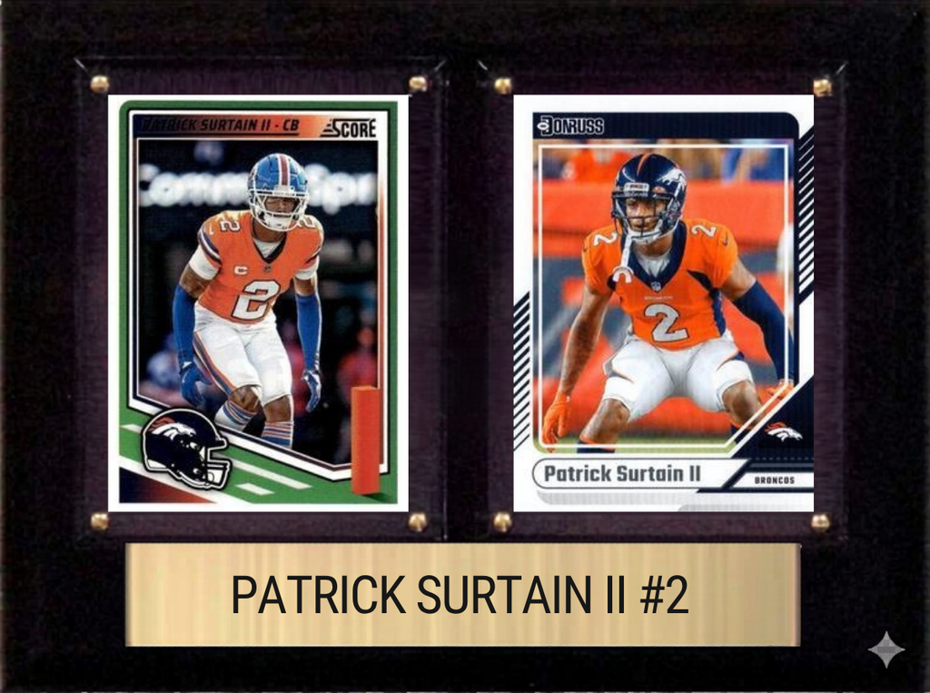 Patrick Surtain II Denver Broncos Fan Gift Plaque 6x8 2 Cards Prizm, Donruss, Score 2024 2025 2026