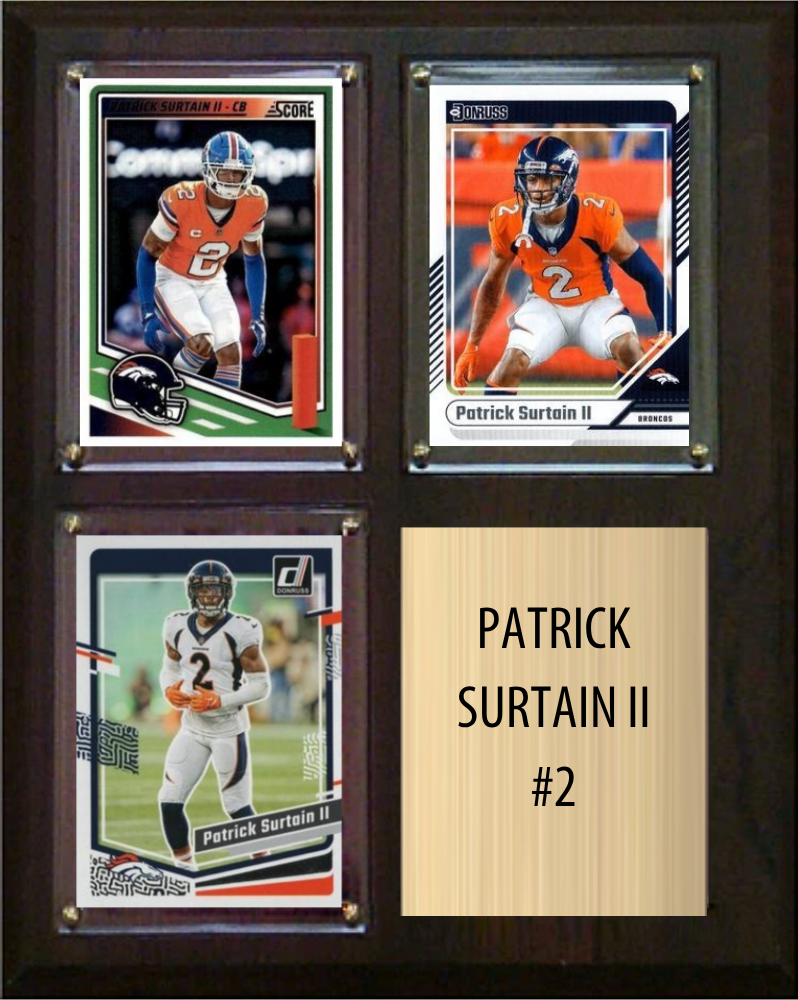 Patrick Surtain II Denver Broncos Fan Gift Plaque 8x10 3 Cards Prizm, Donruss, Score 2024 2025 2026